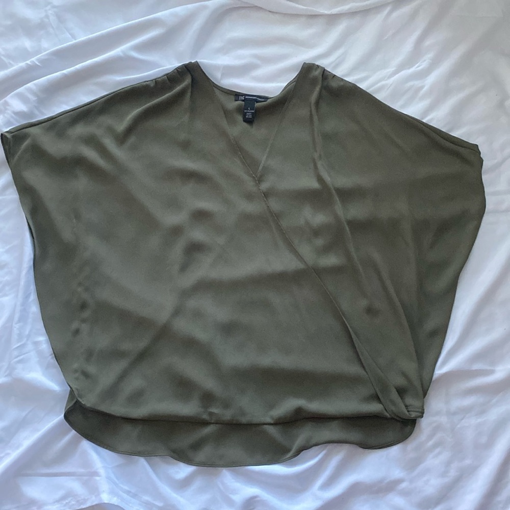 Olive green silky drapey blouse